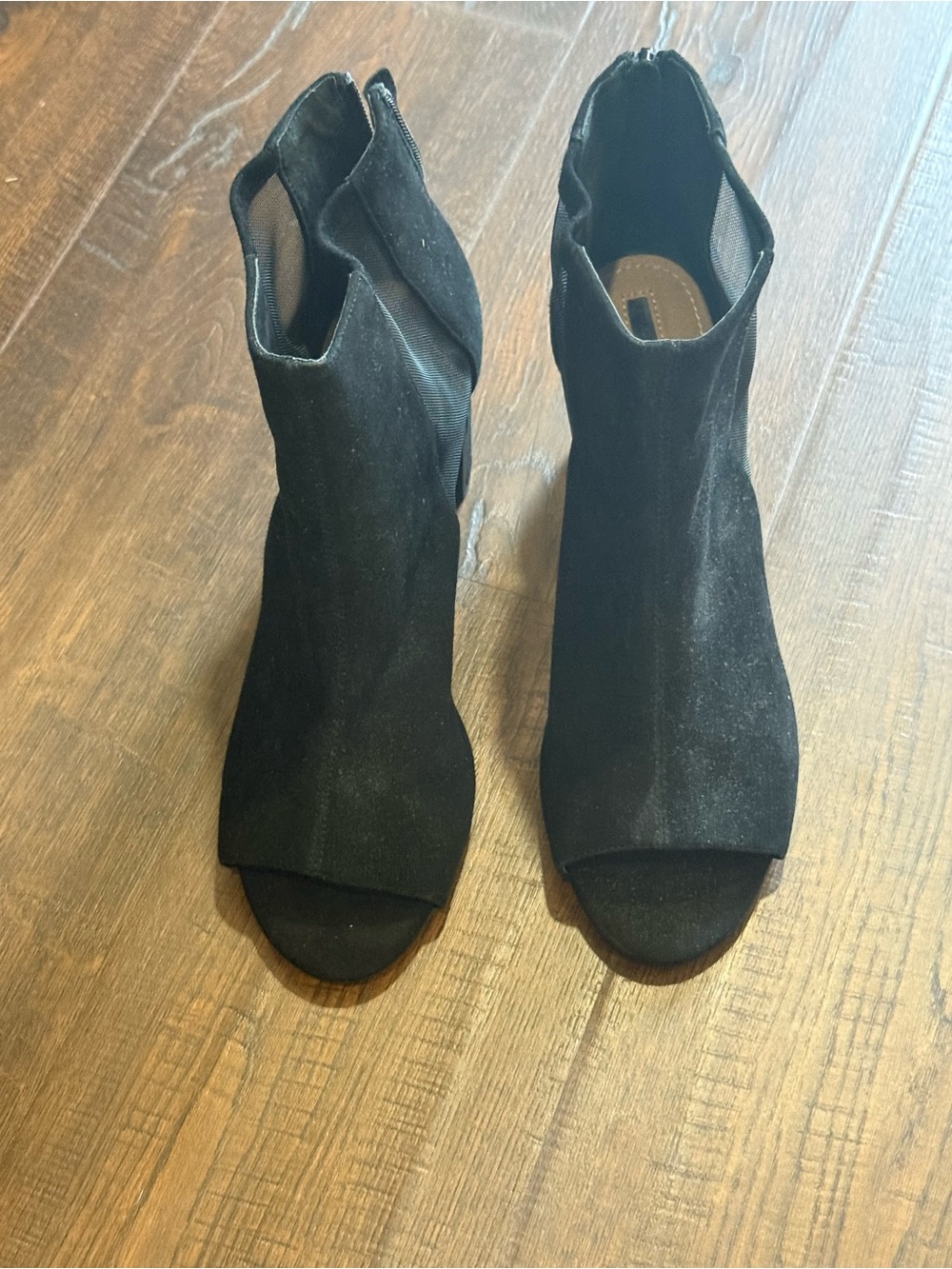 Tahari Black Open-Toe Women's Ankle Booties with mesh detail